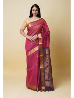 Unnati Silks - Maroon Pure Handloom Gadwal Sico Saree with Unstitched Blouse
