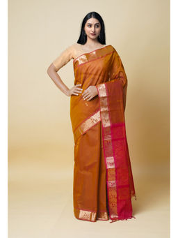 Unnati Silks - Brown Pure Handloom Gadwal Sico Saree with Unstitched Blouse