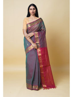 Unnati Silks - Dark Green Pure Handloom Gadwal Sico Saree with Unstitched Blouse