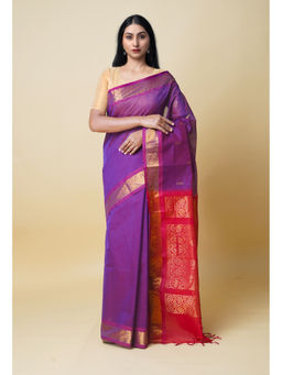 Unnati Silks - Purple Pure Handloom Gadwal Sico Saree with Unstitched Blouse