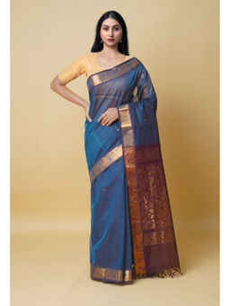 Unnati Silks - Teal Pure Handloom Gadwal Sico Saree with Unstitched Blouse
