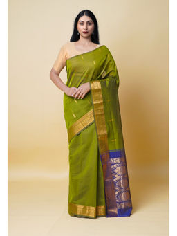 Unnati Silks - Green Pure Handloom Mercerized Gadwal Cotton Saree without Blouse
