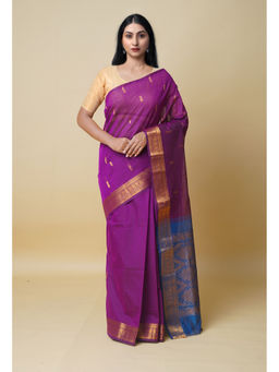 Unnati Silks - Dark Purple Pure Handloom Mercerized Gadwal Cotton Saree without Blouse