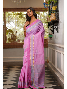 Unnati Silks - Taffy Pink Pure Mangalagiri Cotton Saree with Unstitched Blouse