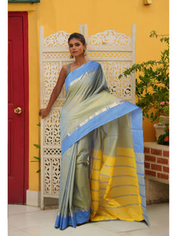 Unnati Silks - Green Pure Cross Weave Mangalagiri Cotton Saree with Unstitched Blouse