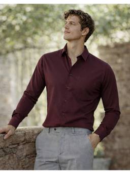 Louis Philippe - Maroon Solid/Plain Collar Neck Shirt