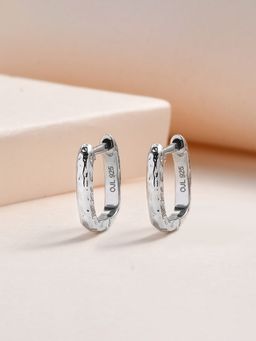 Ornate Jewels - 925 Silver Huggie Hammered Earring for Women and Girls (Free Size)