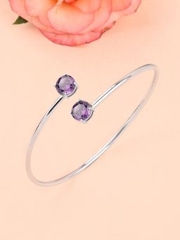 Ornate Jewels - 925 Silver 2 Carat Amethyst Flexible Bangle for Women & Girls