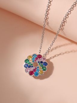 Ornate Jewels - Lollipop 925 Silver Multi Stone Flower Pops Pendant with Chain for Women & Girls