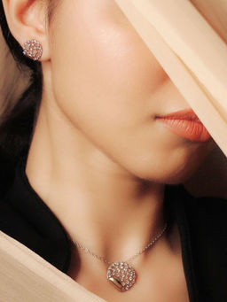 LuxeVogue - Starry Constellation Scattered Diamond Like Pendant In 92.5 Silver With Earrings