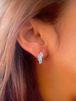 LuxeVogue - Allure In Leafy Silver Hoop Earrings White