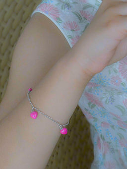 LuxeVogue - Pink Heart Charm Bracelet In 925 Sterling Silver