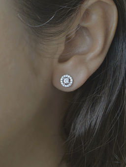 LuxeVogue - Round Halo Stud Earrings With Diamond Centre - 925 Silver Jewellery