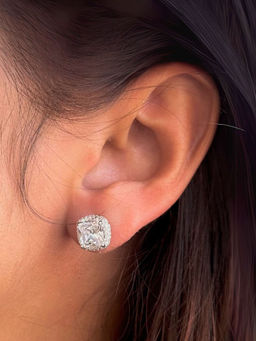 LuxeVogue - Gem square Stud Earrings Sterling Silver White Gold