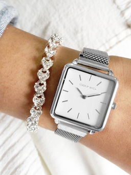 Joker and Witch - Joker & Witch White Smile Analog Watch With Bracelet Stack (Set of 2) - JWBS206 For Women