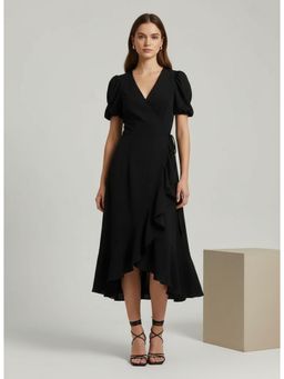 Twenty Dresses by Nykaa Fashion - Crepe Plain Black Midi Dress