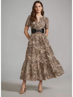 Twenty Dresses by Nykaa Fashion - Poly Rayon Tiger Print Brown Maxi Dress