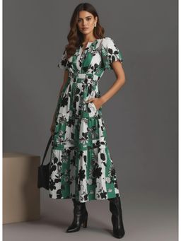 Twenty Dresses by Nykaa Fashion - Poly Rayon Floral Print Green Maxi Dress