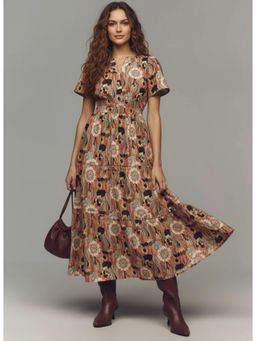 Twenty Dresses by Nykaa Fashion - Poly Rayon Floral Print Orange Midi Dress