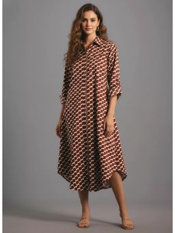 Twenty Dresses by Nykaa Fashion - Polyester Crepe Geometric Wine Dress