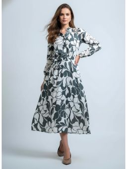 Twenty Dresses by Nykaa Fashion - Polyester Crepe Floral Grey Dress with Belt