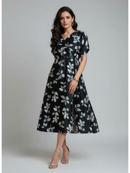Twenty Dresses by Nykaa Fashion - Poly Georgette Floral Black Midi Dress