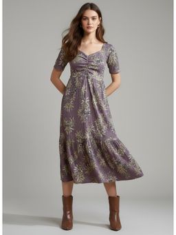 Twenty Dresses by Nykaa Fashion - Lycra Floral Lavender Midi Dress