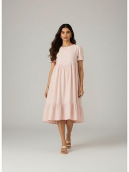 Twenty Dresses by Nykaa Fashion - Round Neck Solid Pastel Pink Midi Dress