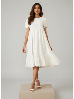 Twenty Dresses by Nykaa Fashion - Round Neck Solid White Midi Dress