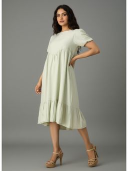 Twenty Dresses by Nykaa Fashion - Round Neck Solid Pista Green Midi Dress