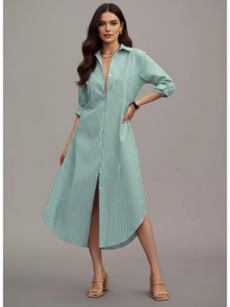 Twenty Dresses by Nykaa Fashion - Poly Rayon Collar Neck Casual Green Dress