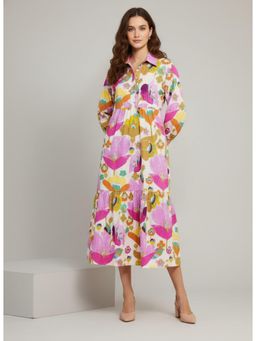 Twenty Dresses by Nykaa Fashion - Multi-Color Floral Tiered Midi Shirt Dress