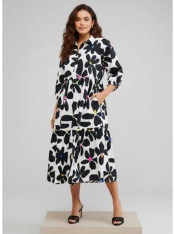 Twenty Dresses by Nykaa Fashion - Black Floral Tiered Midi Shirt Dress