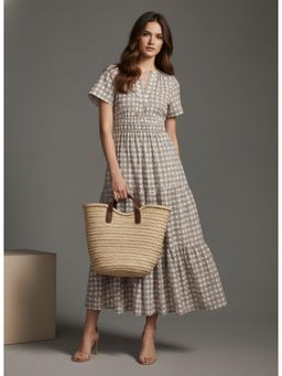 Twenty Dresses by Nykaa Fashion - Rayon Blend Geometric Brown Dress