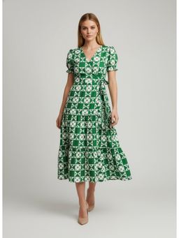 Twenty Dresses by Nykaa Fashion - Rayon Blend Geometric Green Dress