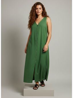 Twenty Dresses by Nykaa Fashion - Solid Green Sleeveless Button Front Maxi Dress