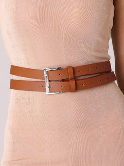 Twenty Dresses by Nykaa Fashion - Tan Solid Double Layered Waist Belt