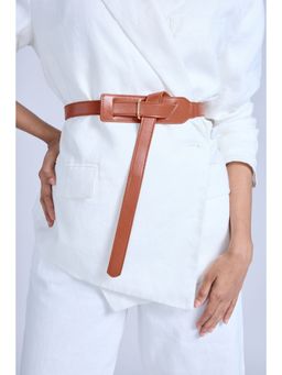 Twenty Dresses by Nykaa Fashion - Tan Solid Simple Slim Waist Belt