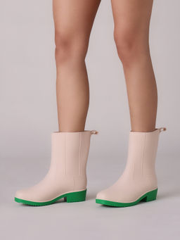 Twenty Dresses by Nykaa Fashion - Beige And Green Dual Colored Rain Boots