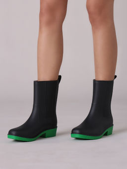 Twenty Dresses by Nykaa Fashion - Black And Green Dual Colored Rain Boots