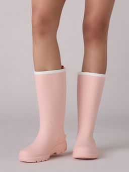 Twenty Dresses by Nykaa Fashion - Light Pink Solid Round Toe High Rain Boots