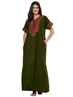KOI SLEEPWEAR - Green Embroidered A-Line Night Dress