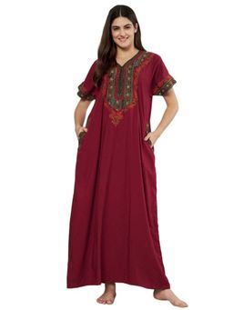 KOI SLEEPWEAR - Maroon Embroidered A-Line Night Dress