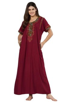 KOI SLEEPWEAR - Maroon Embroidered A-Line Night Dress