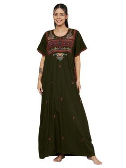 KOI SLEEPWEAR - Green Embroidered A-Line Night Dress