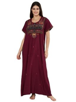 KOI SLEEPWEAR - Maroon Embroidered A-Line Night Dress