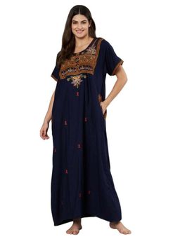 KOI SLEEPWEAR - Navy Blue Embroidered A-Line Night Dress