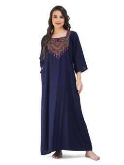 KOI SLEEPWEAR - Navy Blue Embroidered A-Line Night Dress
