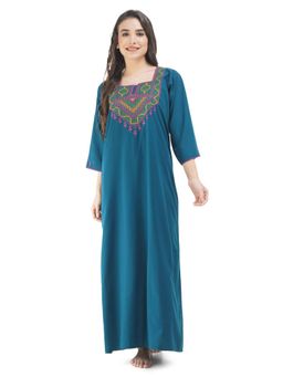 KOI SLEEPWEAR - Teal Embroidered A-Line Night Dress
