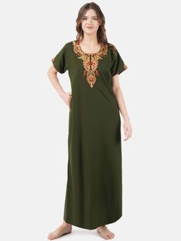 KOI SLEEPWEAR - Green Embroidered A-Line Night Dress